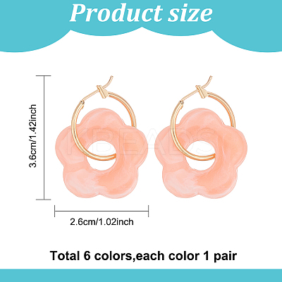 6 Pairs 6 Colors Cute Acrylic Flower Dangle Hoop Earrings EJEW-AN0003-47-1