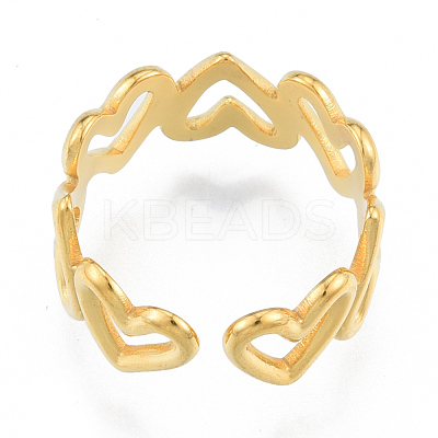 Ion Plating(IP) 304 Stainless Steel Hollow Heart Cuff Rings RJEW-N038-124LG-1