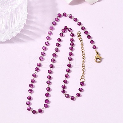 12Pcs 12 Colors 304 Stainless Steel with Glass Faceted Rondelle Bead Handmade Link Chain Birth Stone Necklaces for Women NJEW-G195-01G-1