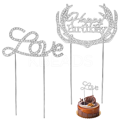 2Pcs 2 Styles Alloy & Rhinestone Cake Toppers AJEW-CP0001-44S-1