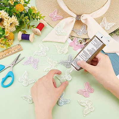 48Pcs 8 Colors Double Layered 3D Butterfly Polyester Embroidery Ornament Accessories PATC-FG0001-62-1