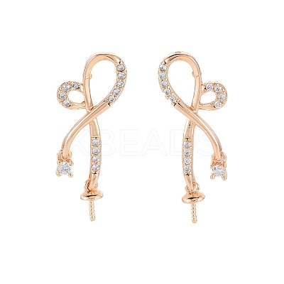 Brass Micro Pave Clear Cubic Zirconia Stud Earring Findings KK-S364-133-1