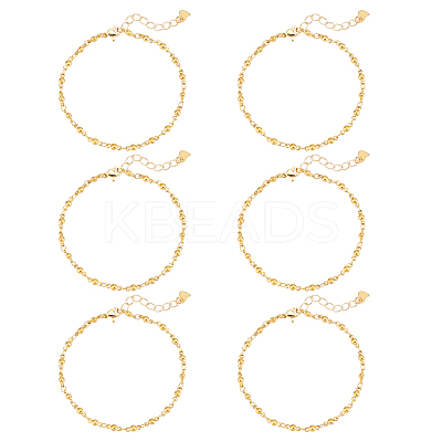 6Pcs 304 Stainless Steel Link Chains Bracelets STAS-UN0029-34-1