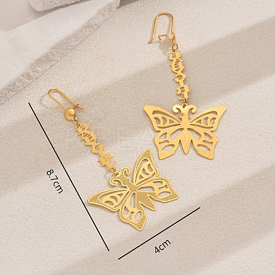 Elegant French Style Brass Hollow Butterfly Tassel Hoop Earrings JT4875-1