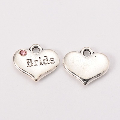 Wedding Theme Antique Silver Tone Tibetan Style Heart with Bride Rhinestone Charms TIBEP-N005-12D-1
