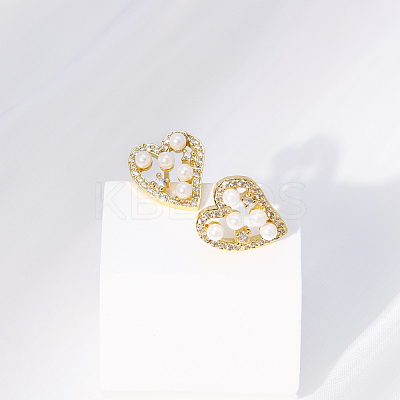 Heart Brass Clear Cubic Zirconia Stud Earrings ZD0180-1