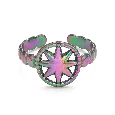 Rainbow Color Ion Plating (IP) 304 Stainless Steel Open Cuff Rings RJEW-A005-27MC-1