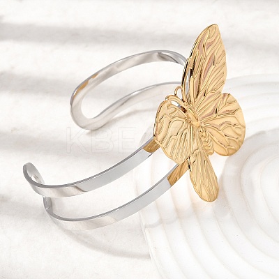 Two-Tone 304 Stainless Steel Cuff Bangles for Women BJEW-Z170-01GP-03-1