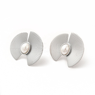 Fan 304 Stainless Steel Stud Earrings EJEW-C017-08P-1