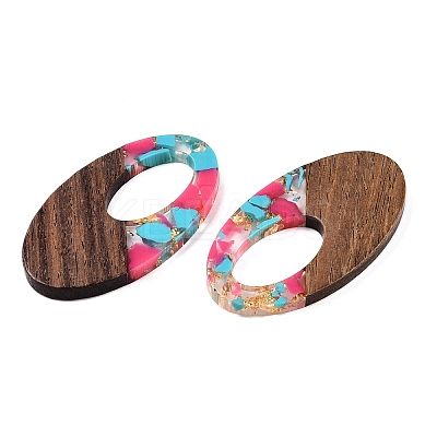Transparent Resin and Walnut Wood Pendants RESI-T057-02K-1