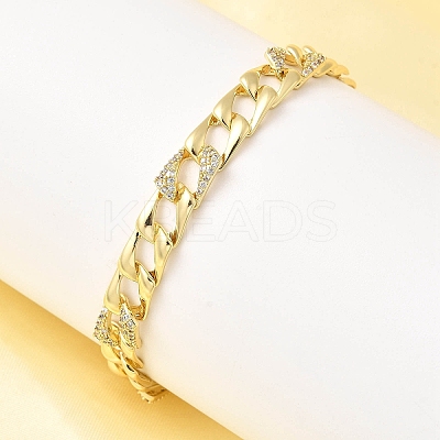 Brass Micro Pave Clear Cubic Zirconia Link Chain Bracelet for Women BJEW-H630-07G-1
