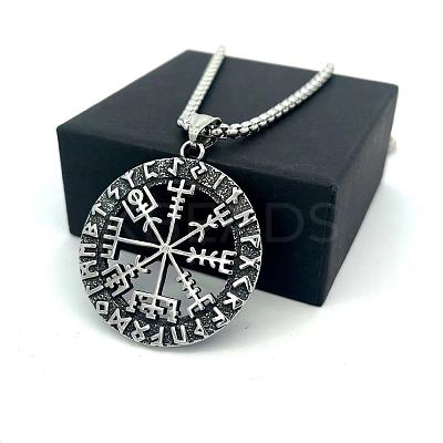 Vintage Viking Hollow Compass 304 Stainless Steel Pendant Necklaces for Men Women RB1403-1