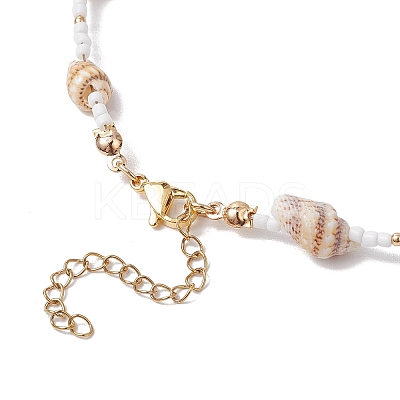 Synthetic Turquoise Starfish & Natural See Shell & Glass Seed Beaded Summer Beach Necklaces NJEW-TA00191-1