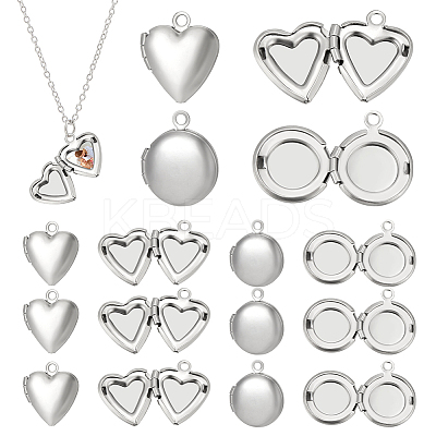 50Pcs 2 Styles 316 Surgical Stainless Steel Locket Pendants STAS-UN0062-31-1