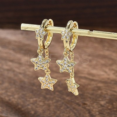 Brass Micro Pave Clear Cubic Zirconia Huggie Hoop Earrings EJEW-K083-43G-1