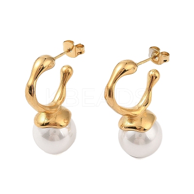 Ion Plating(IP) 304 Stainless Steel with ABS Imitation Pearl Stud Earrings for Women EJEW-N055-14G-1