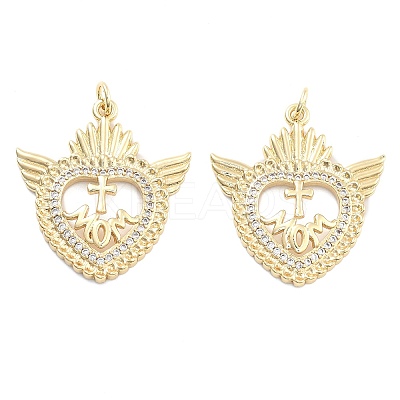 Brass Pave Cubic Zirconia Pendants KK-U009-10A-G-1