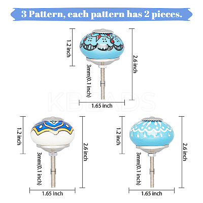 6Pcs 3 Styles Printing Porcelain Drawer Knobs FIND-GA0001-29D-1