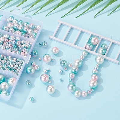 497Pcs 5 Style Rainbow ABS Plastic Imitation Pearl Beads OACR-YW0001-09B-1