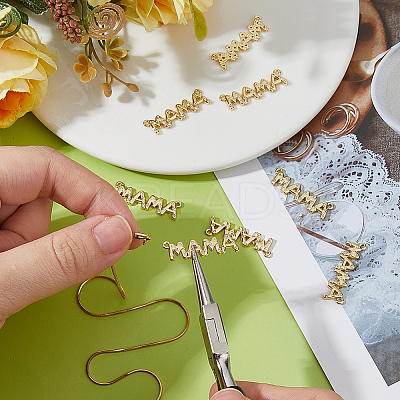 8Pcs Mother's Day Brass Micro Pave Clear Cubic Zirconia Word Mama Connector Charms KK-DC0004-96-1