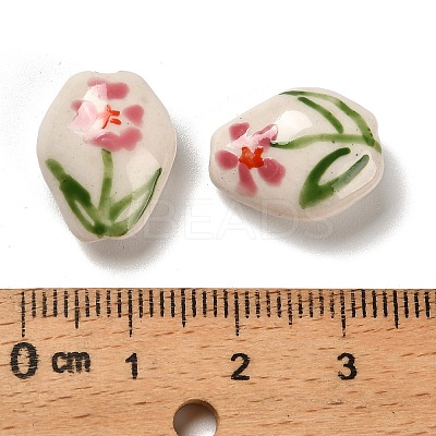 Flower Theme Printed Handmade Porcelain Beads LAMP-D303-06A-01-1