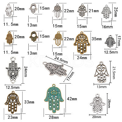 Tibetan Style Alloy Hamsa Hand/Hand of Miriam Pendants TIBEP-SC0001-08-1