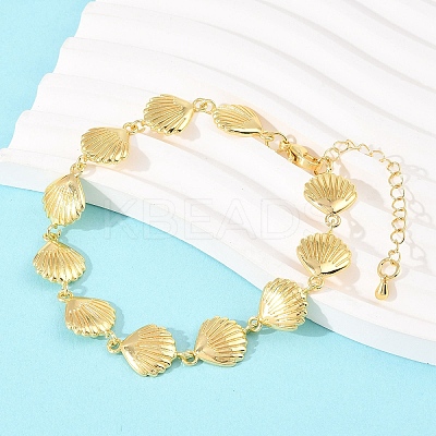 Shell Shape Brass Link Chain Bracelets for Women BJEW-K248-07C-G-1
