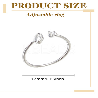 1Pc Letter Brass Rhinestone Open Cuff Rings for Women AJEW-LP0004-47C-S-1