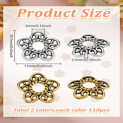 220Pcs 2 Colors Tibetan Style Alloy Bead Caps FIND-LP0001-84-1
