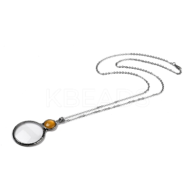 Flat Round Glass Magnifying Pendant Necklace for Women NJEW-K125-01B-05-1