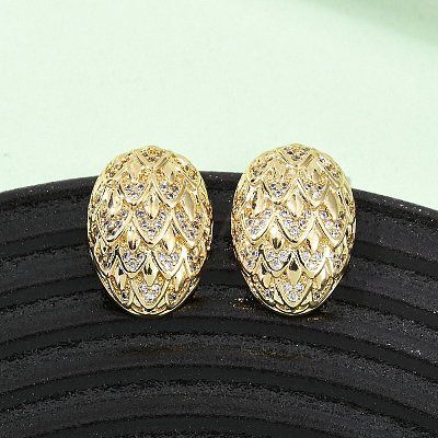 Brass Micro Pave Cubic Zirconia Egg Stud Earrings EJEW-B153-12G-1