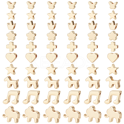 60Pcs 10 Style Brass Beads KK-PH0037-04-1