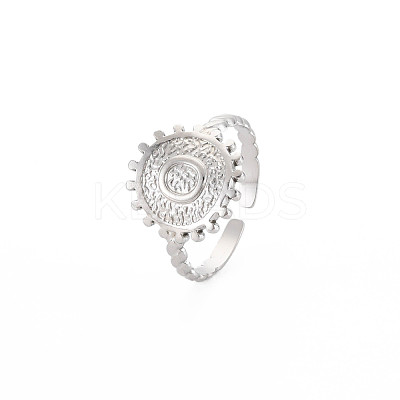Non-Tarnish 304 Stainless Steel Flat Round with Initial Letter Open Cuff Ring for Men Women RJEW-S405-246P-O-1