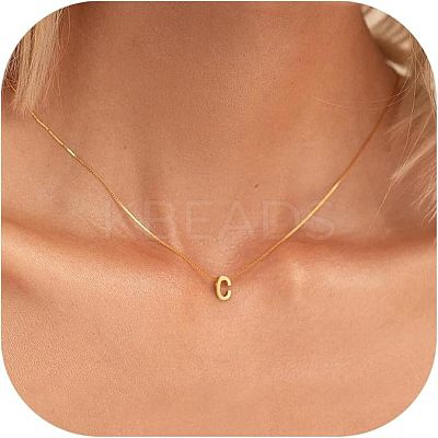 304 Stainless Steel Initial Pendant with Brass Box Chain Necklaces for Women FS-WG8229D-03-1