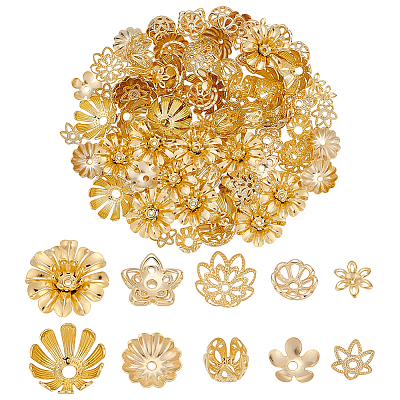 100Pcs 10 Styles Brass Bead Caps Sets KK-ME0001-92-1
