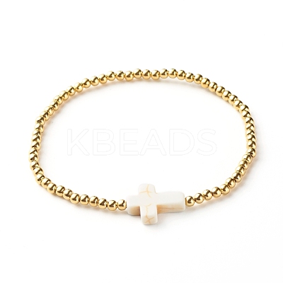 Cross Synthetic Turquoise(Dyed) Beads Stretch Bracelets Set for Girl Women BJEW-JB06863-1