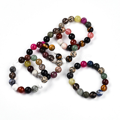 Natural Mixed Gemstone Round Beads Stretch Bracelets for Women Men  G-T141-20-1