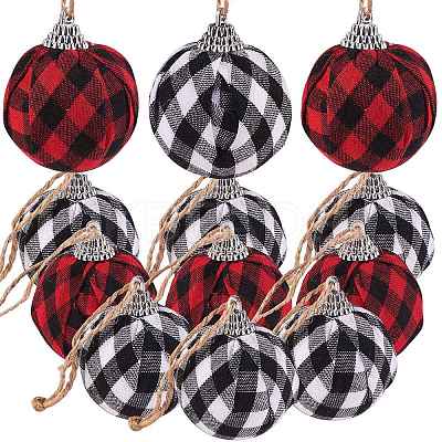 12Pcs 2 Colors Foam and Plastic with Cloth Ball Christmas Tree Decorations DIY-SZ0003-81-1