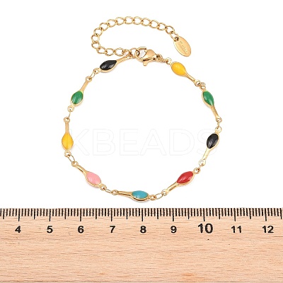 304 Stainless Steel Enamel Teardrop Link Chain Bracelets for Women BJEW-D460-12G-1