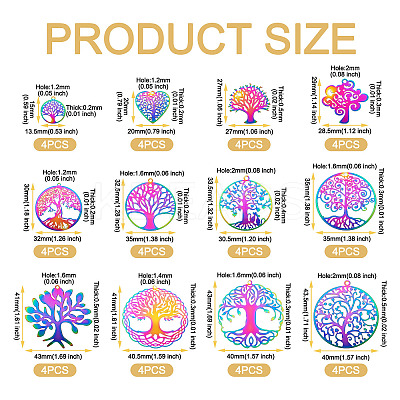 48Pcs 12 Style 201 Stainless Steel Filigree Pendants STAS-BY0001-21-1