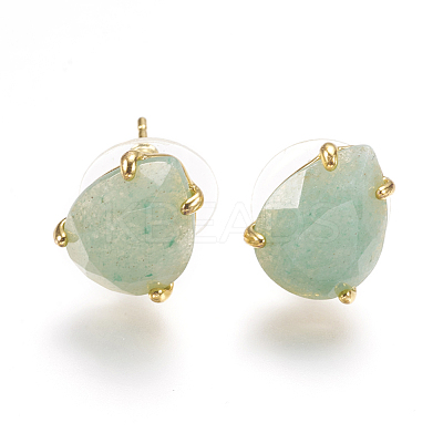 Natural Green Aventurine Stud Earrings EJEW-L196-03E-1