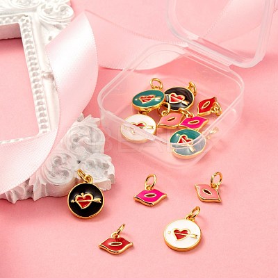 12Pcs 6 Style Golden Plated Brass with Jump Rings Enamel Pendants KK-LS0001-35-1