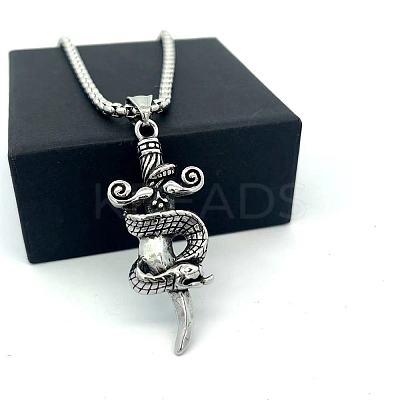 Vintage 304 Stainless Steel Snake Sword Shaped Pendant Punk Necklaces for Men LS-WD3410-1