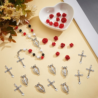 Religion and Rose Beads Necklace DIY Making Kit DIY-FH0004-05-1