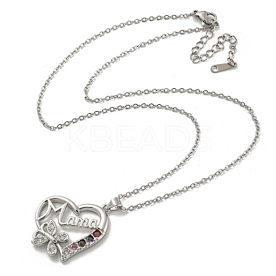 Mother's Day Brass Micro Pave Cubic Zirconia Heart Pendant Necklaces NJEW-R263-03B-P-1
