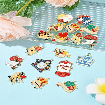 24Pcs 12 Styles Mother's Day Theme Alloy Enamel Pendants ENAM-FS0002-77-1