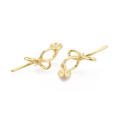 Bowknot Brass Clip-on Earring Findings for Half Drilled Beads KK-T071-10G-1