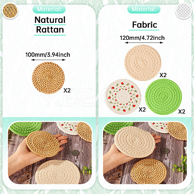 8Pcs 4 Styles Rattan & Cotton Mat AJEW-MB0001-02-1