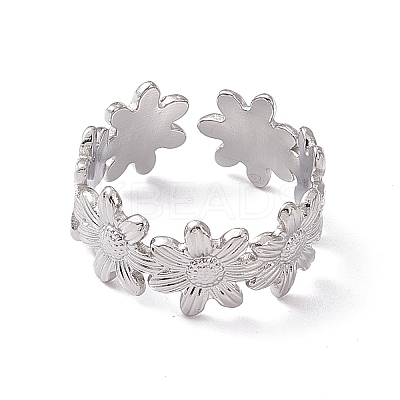 Non-Tarnish 304 Stainless Steel Ring Flower Wrap Open Cuff Ring for Women LS-RJEW-C045-17P-1