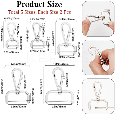 10Pcs 5 Styles Alloy Swivel Lobster Claw Clasps FIND-BBC0003-81P-1